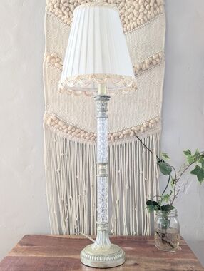 Elegant 25" Cut Glass & Silver Buffet Lamp - Hollywood Regency Style